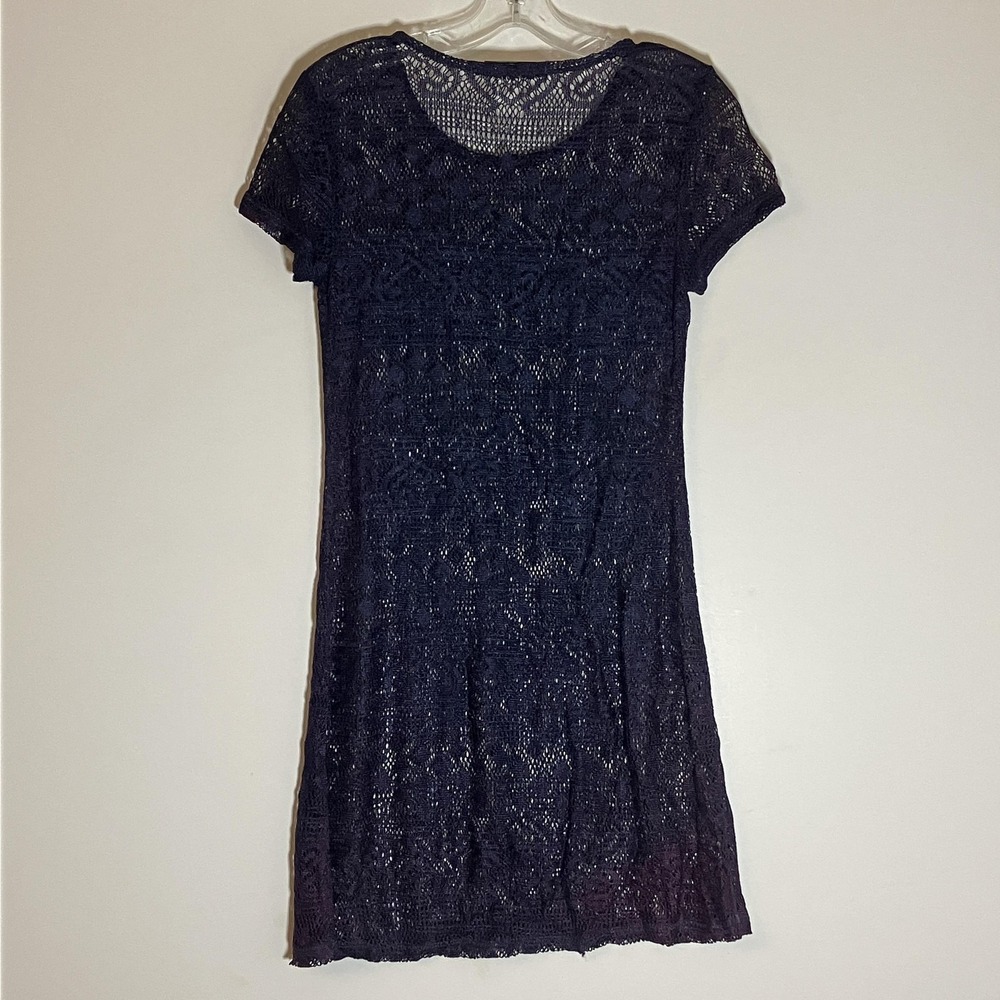 Brentwood Dress Womens Small Purple Navy Crochet Knit Sheer Short Sleeve A-Line - Picture 8 of 11